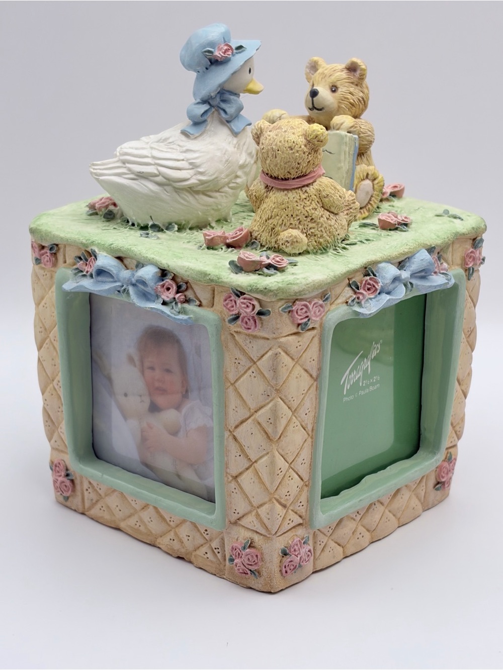 Vintage Terragrafics 1992 Bears, Goose Resin Photo Frame, Square, Holds 3x3 Phot